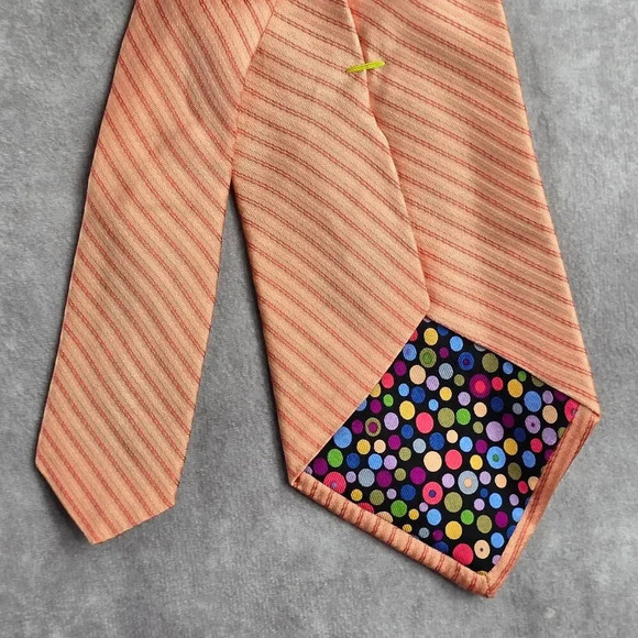 City of London Orange Pink Stripe Geometric 100% Silk Men's Neck Tie NWOT - Picture 6 of 6